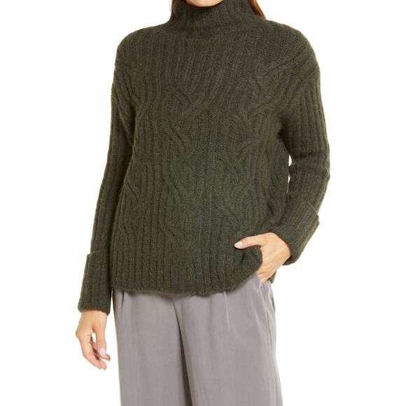 Vince 'Mirrored' Green Alpaca Cable Turtleneck Sweater Size XS - Picture 1 of 6